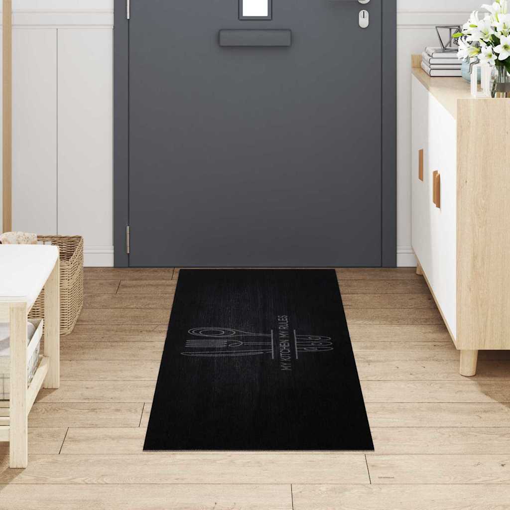 Tappeto da Cucina Posate Nero 180 x 60 cm Velluto