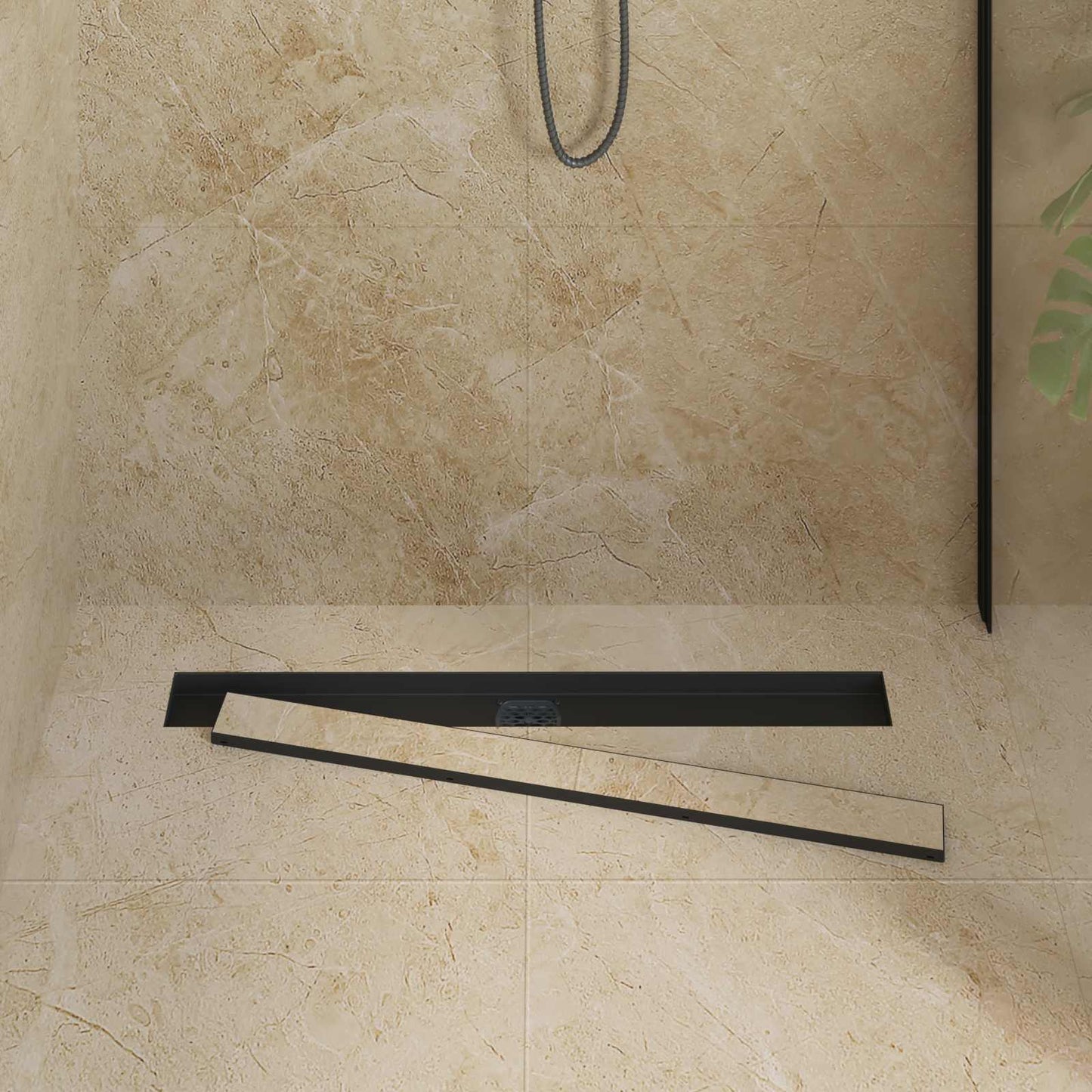 Scarico doccia 2-in-1 con sifone a 360° Nero 80 cm