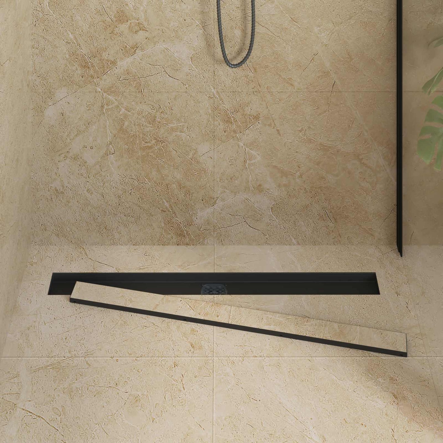 Scarico doccia 2-in-1 con sifone a 360° Nero 90 cm