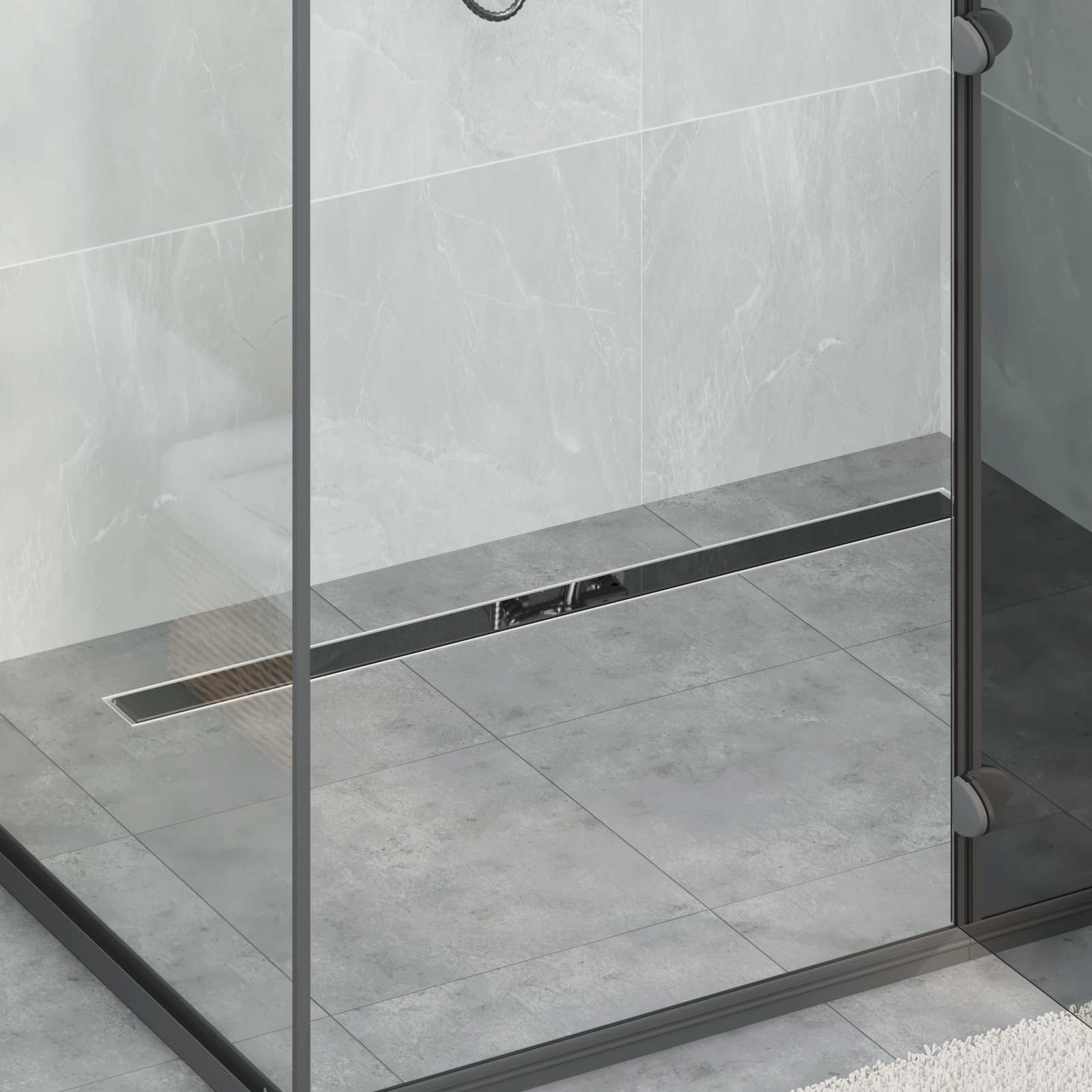 Scarico doccia con copertura in vetro e sifone a 360° 100 cm | homemem39