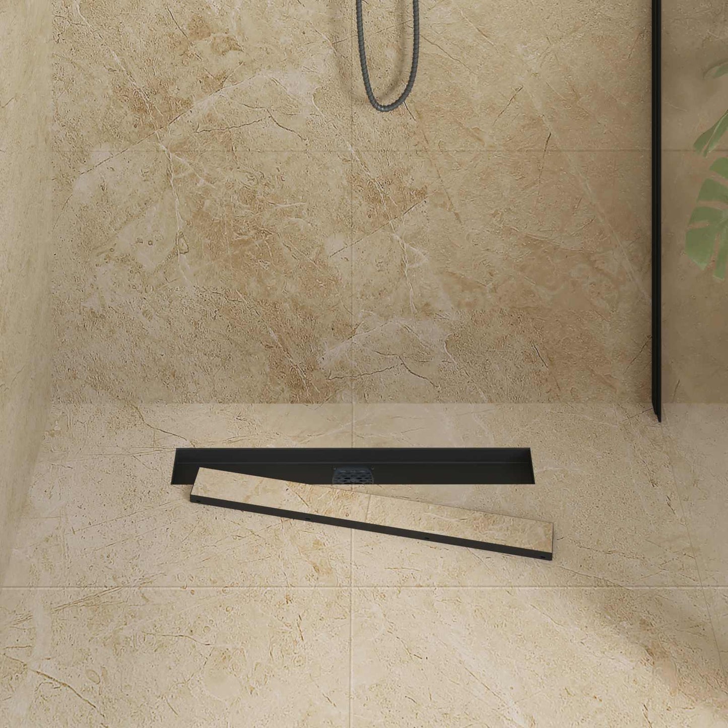 Scarico doccia 2-in-1 con sifone a 360° Nero 60 cm | homemem39