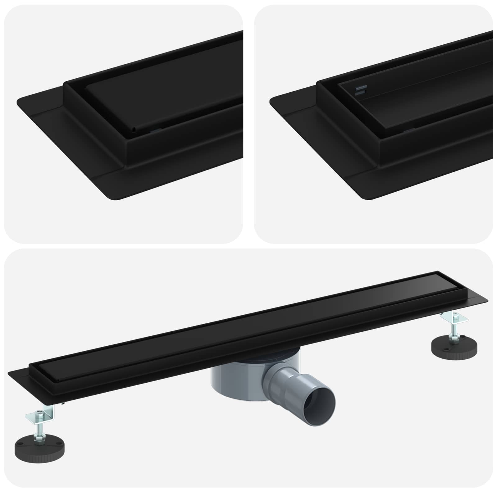 Scarico doccia 2-in-1 con sifone a 360° Nero 60 cm | homemem39
