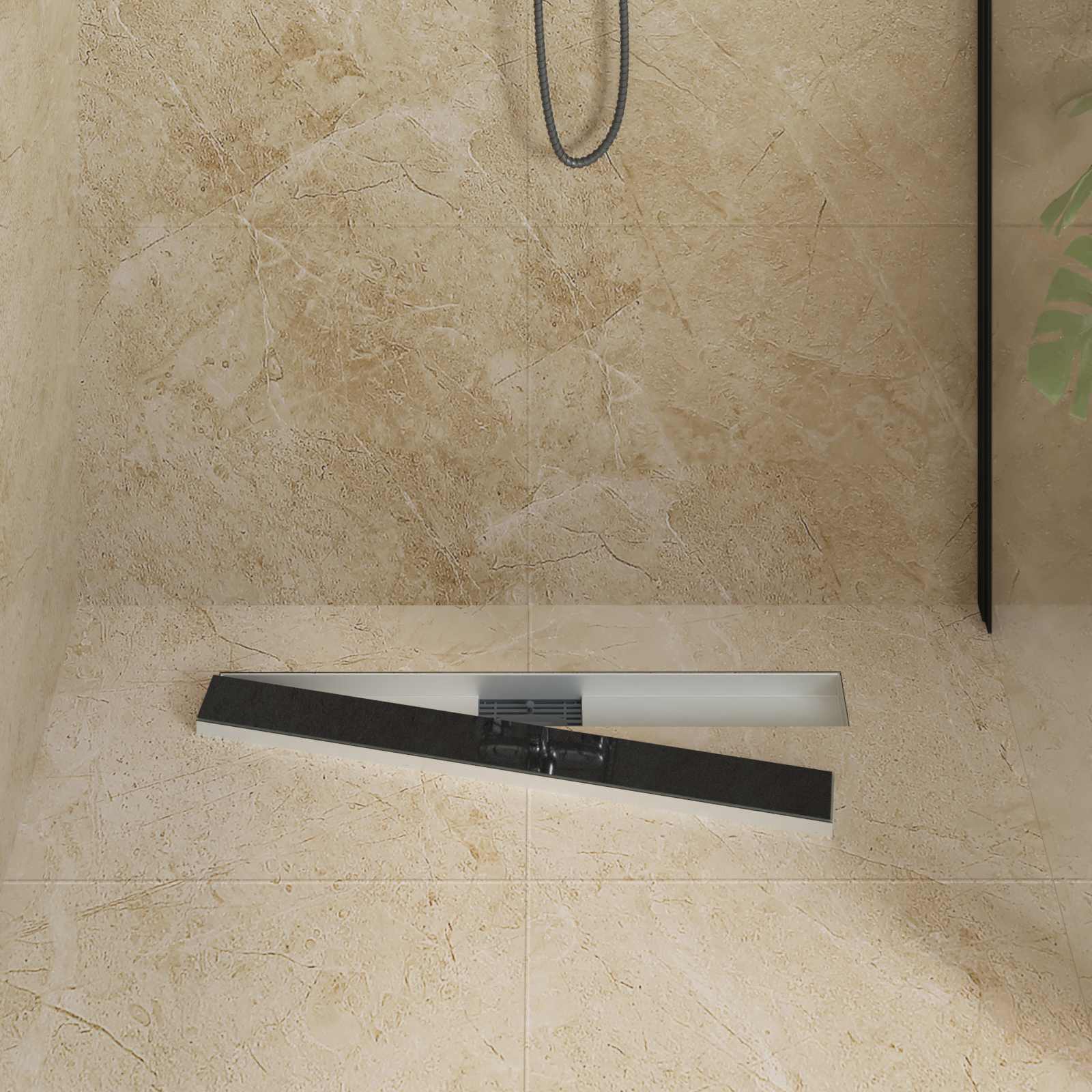 Drenaggio doccia con copertura in vetro Nero 80 cm | homemem39