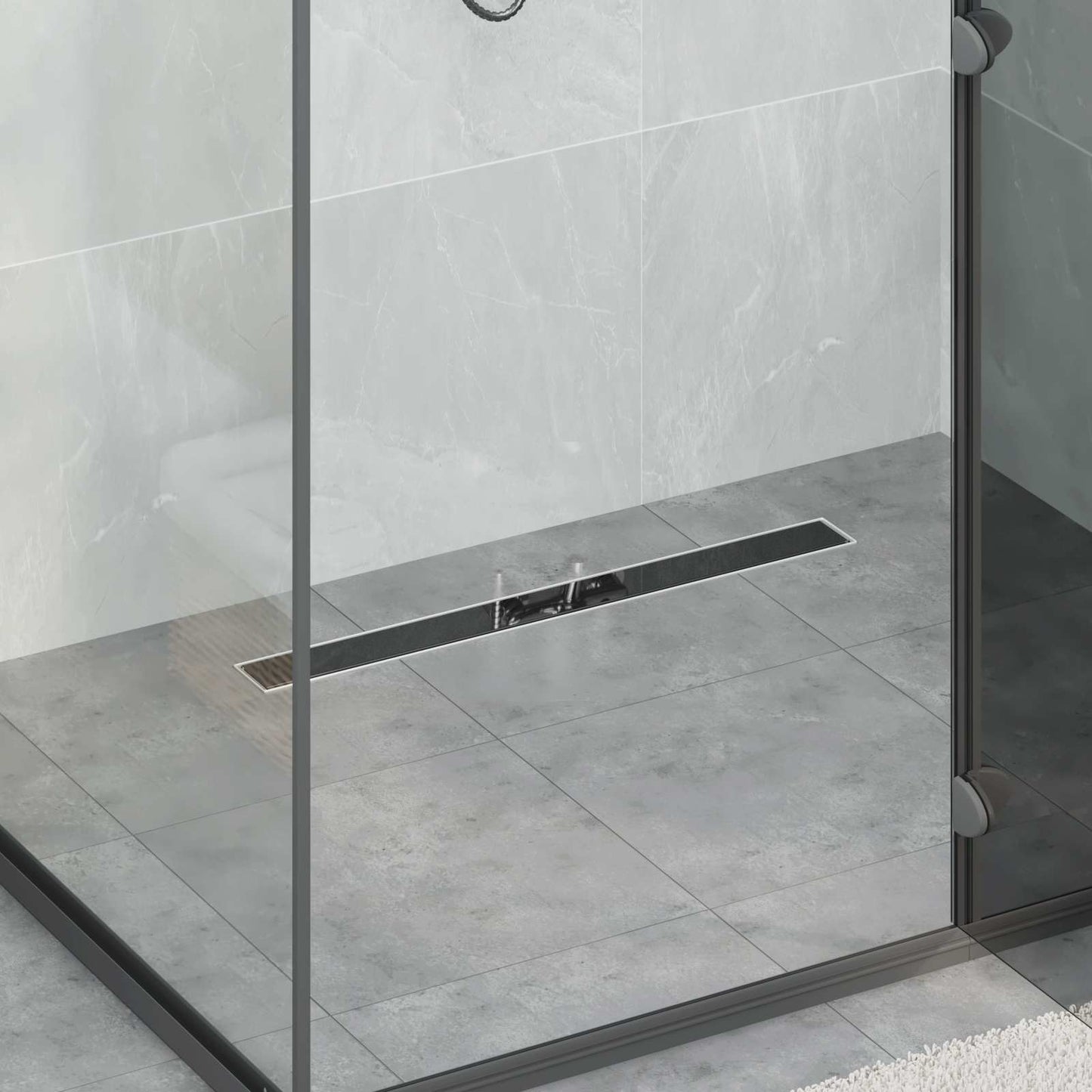 Drenaggio doccia con copertura in vetro Nero 70 cm