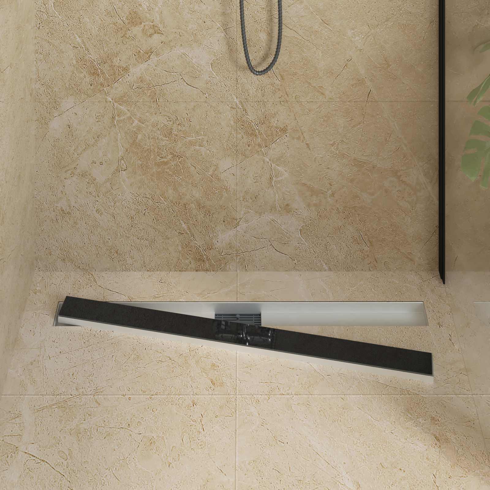 Drenaggio doccia con copertura in vetro Nero 100 cm | homemem39