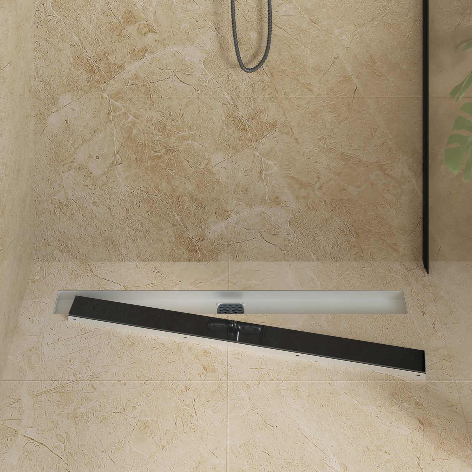 Scarico doccia con copertura in vetro e sifone a 360° 90 cm | homemem39