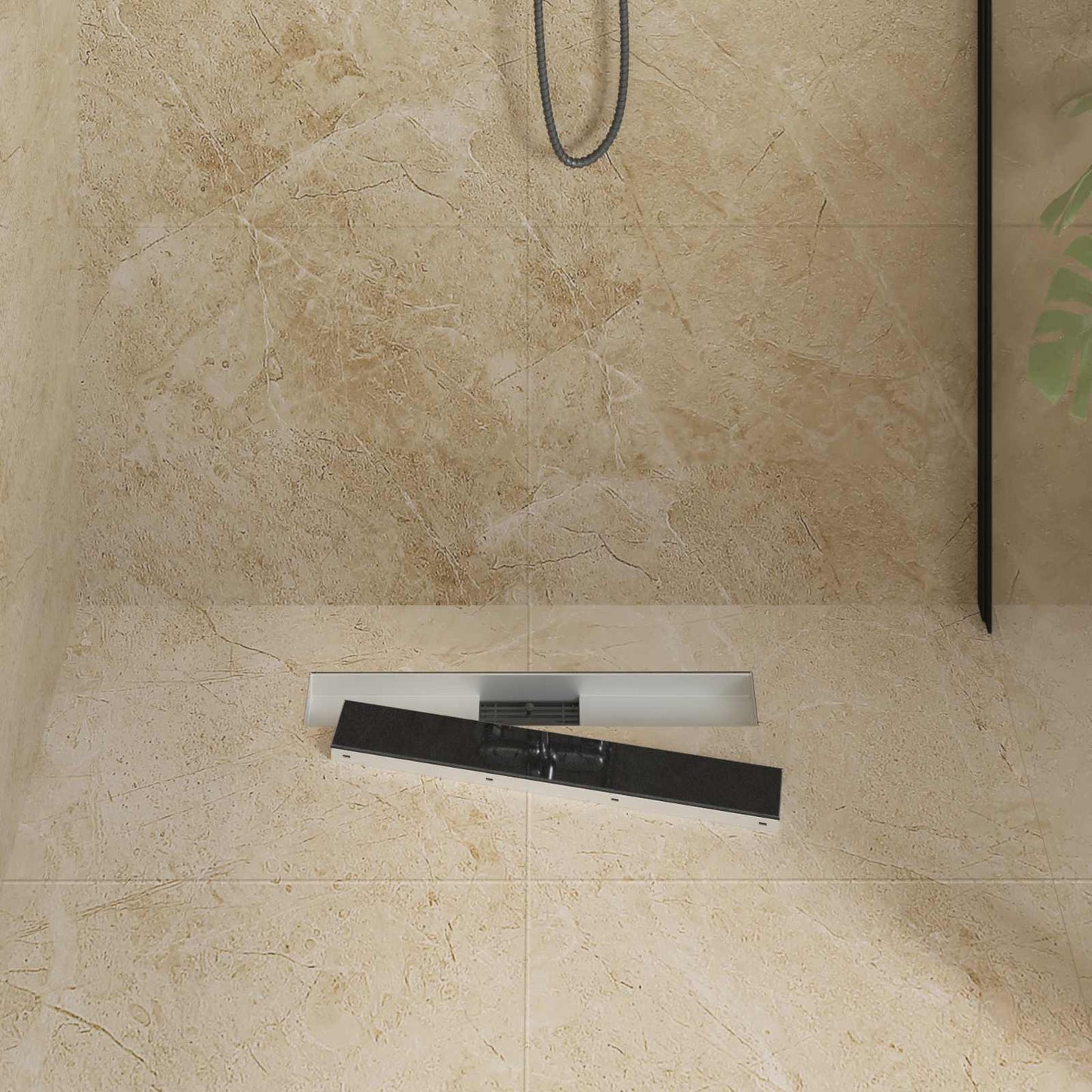 Drenaggio doccia con copertura in vetro Nero 60 cm