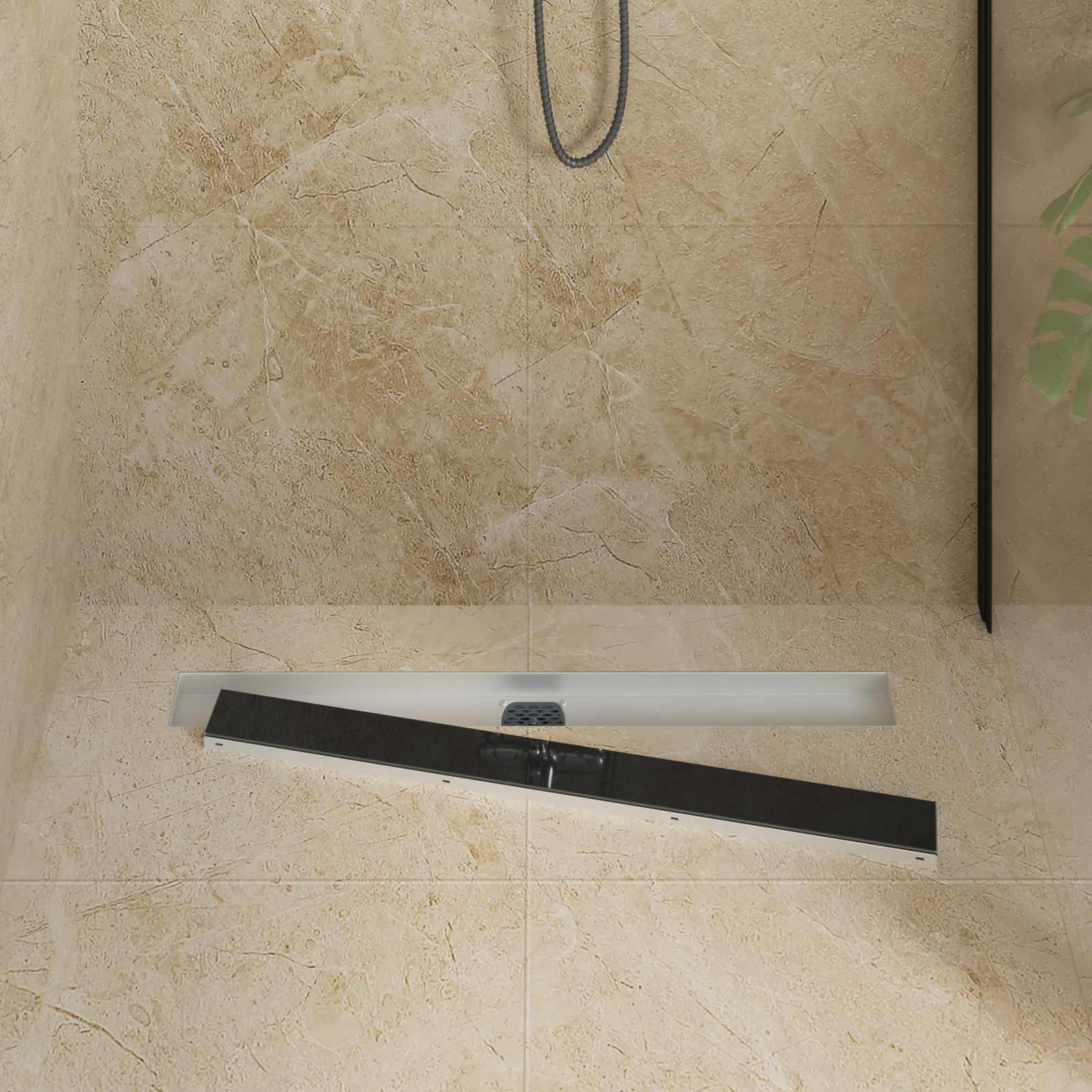 Scarico doccia con copertura in vetro e sifone a 360° 80 cm | homemem39