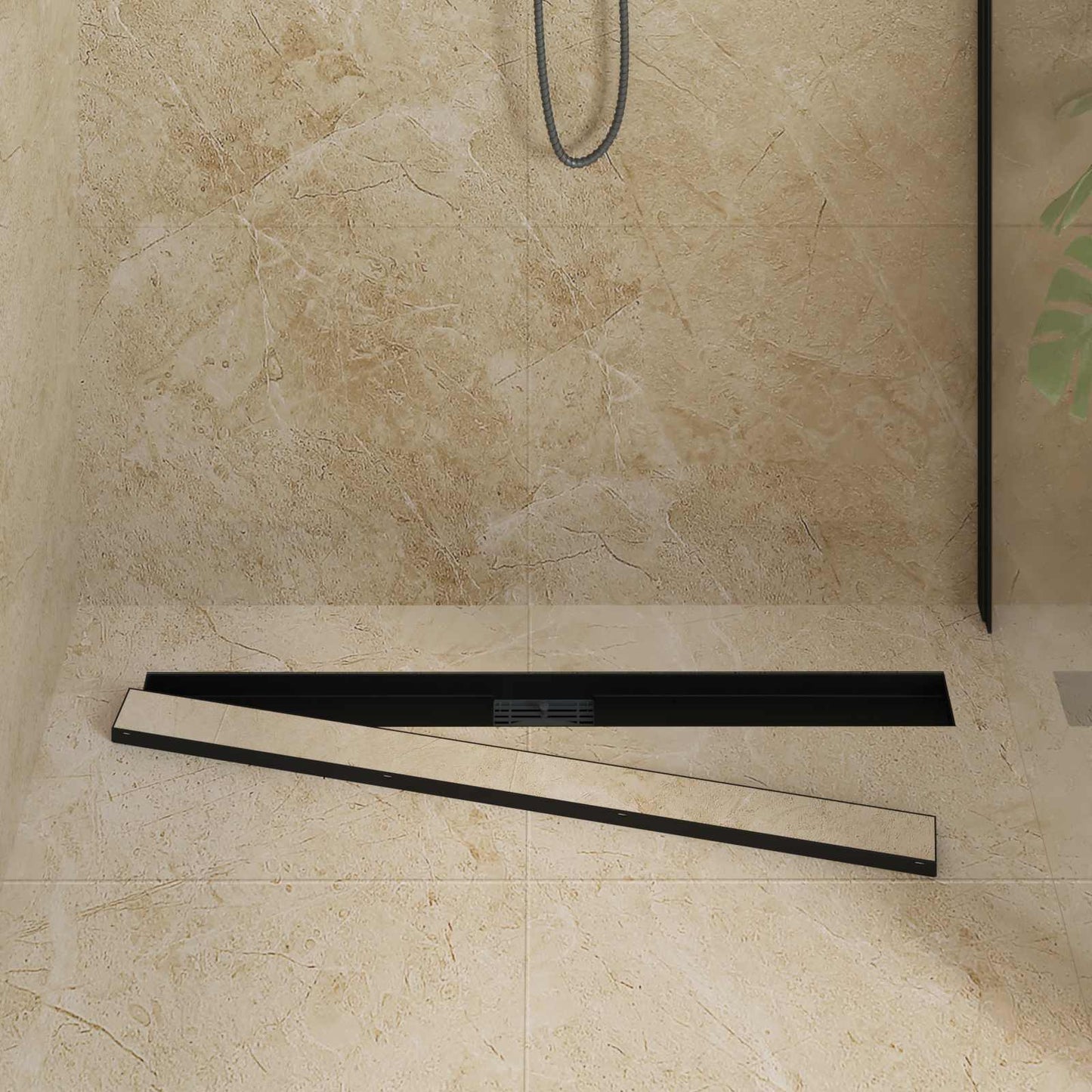 Drenaggio doccia 2 in 1 Nero 90 cm Acciaio Inox 304