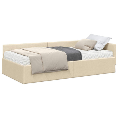 Struttura Letto Angolare con Materasso 2 pcs Crema Tessuto