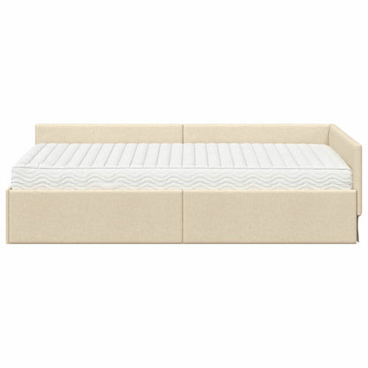Struttura Letto Angolare con Materasso 2 pcs Crema Tessuto