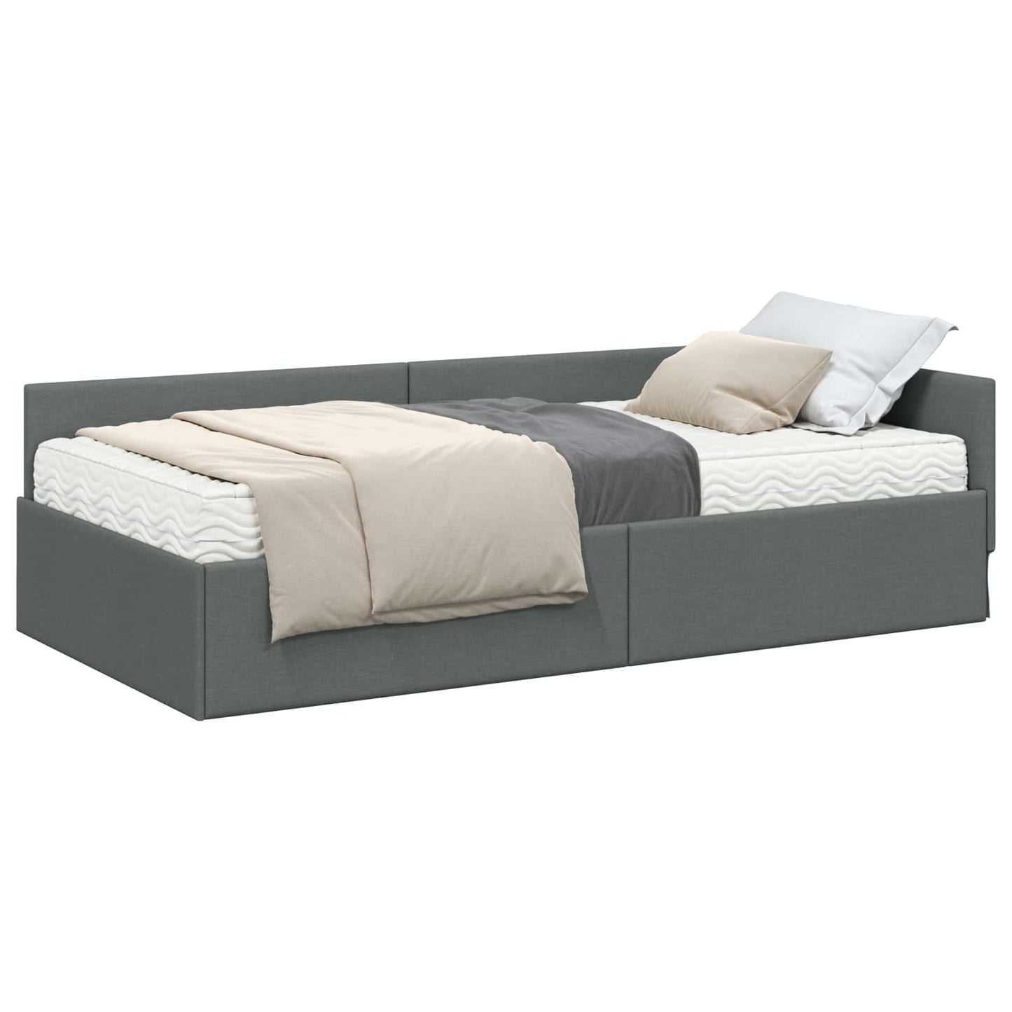 Struttura Letto Angolare con Materasso 2 pcs Grigio Tessuto