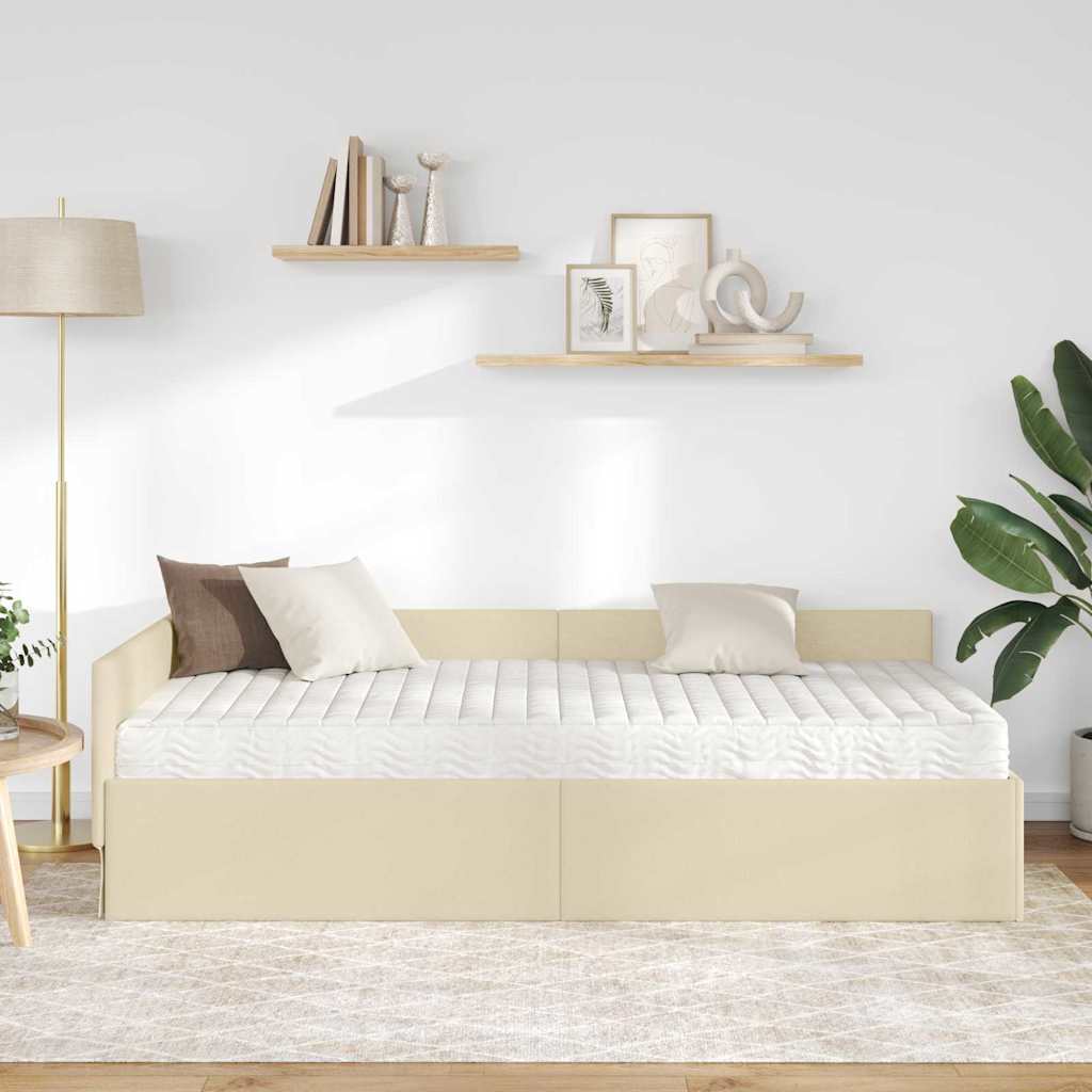 Struttura Letto Angolare con Materasso 2 pcs Crema Tessuto