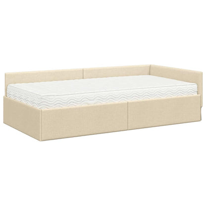 Struttura Letto Angolare con Materasso 2 pcs Crema Tessuto
