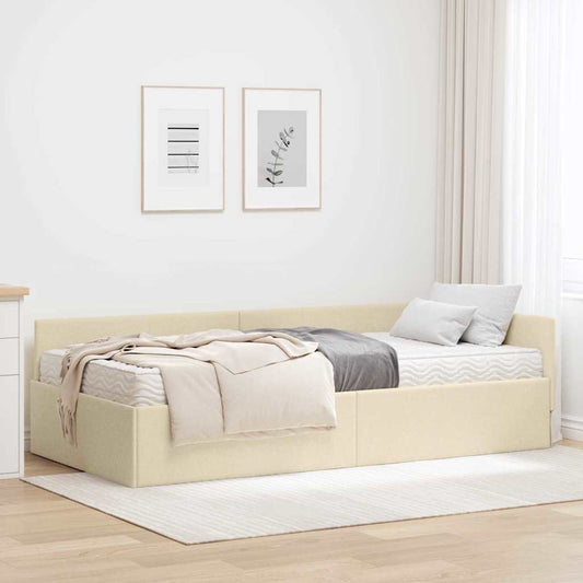 Struttura Letto Angolare con Materasso 2 pcs Crema Tessuto