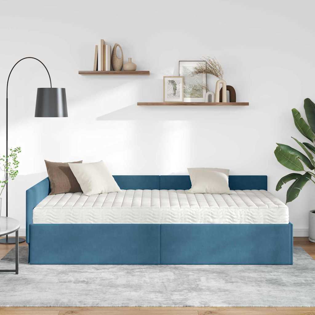 Struttura Letto Angolare con Materasso Altro 2 pcs Blu Velluto