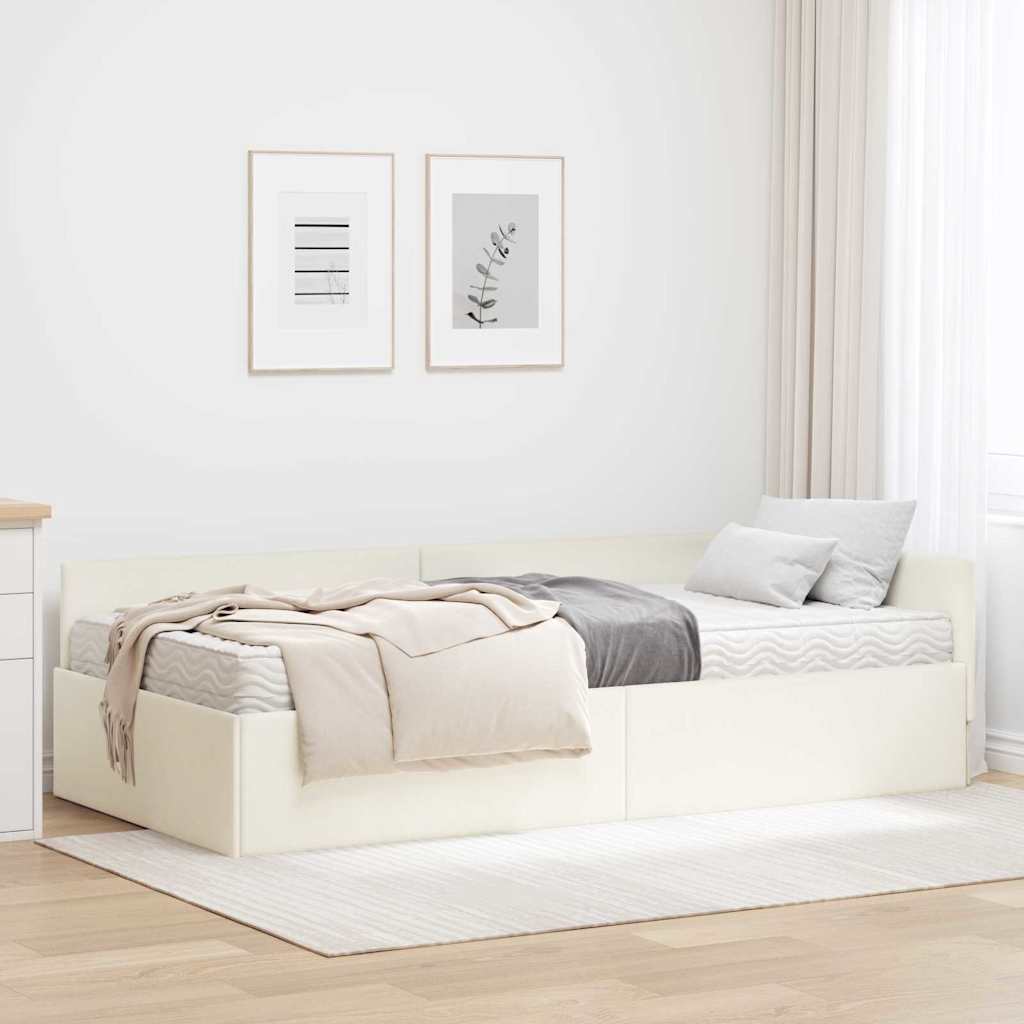 Struttura Letto Angolare con Materasso 2 pcs Crema Velluto | homemem39
