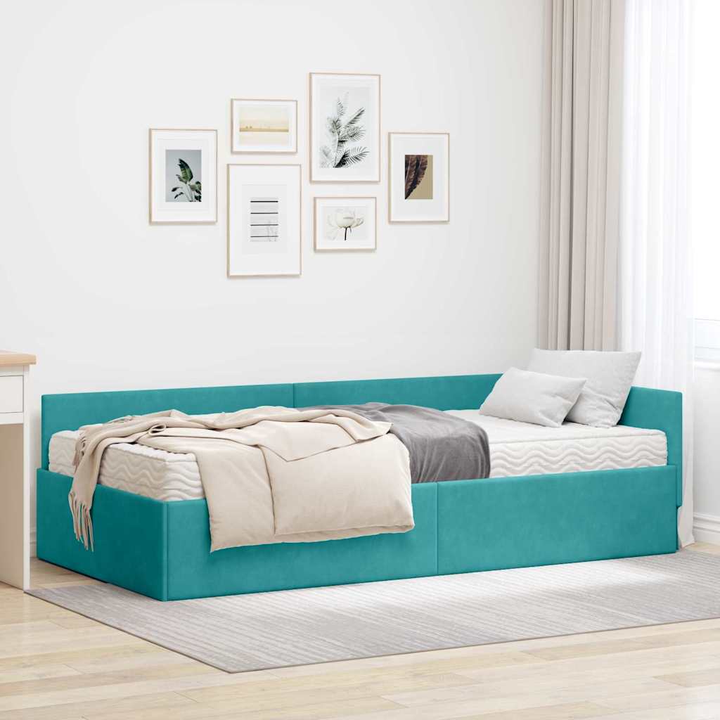 Struttura Letto Angolare con Materasso 2 pcs Turchese Velluto