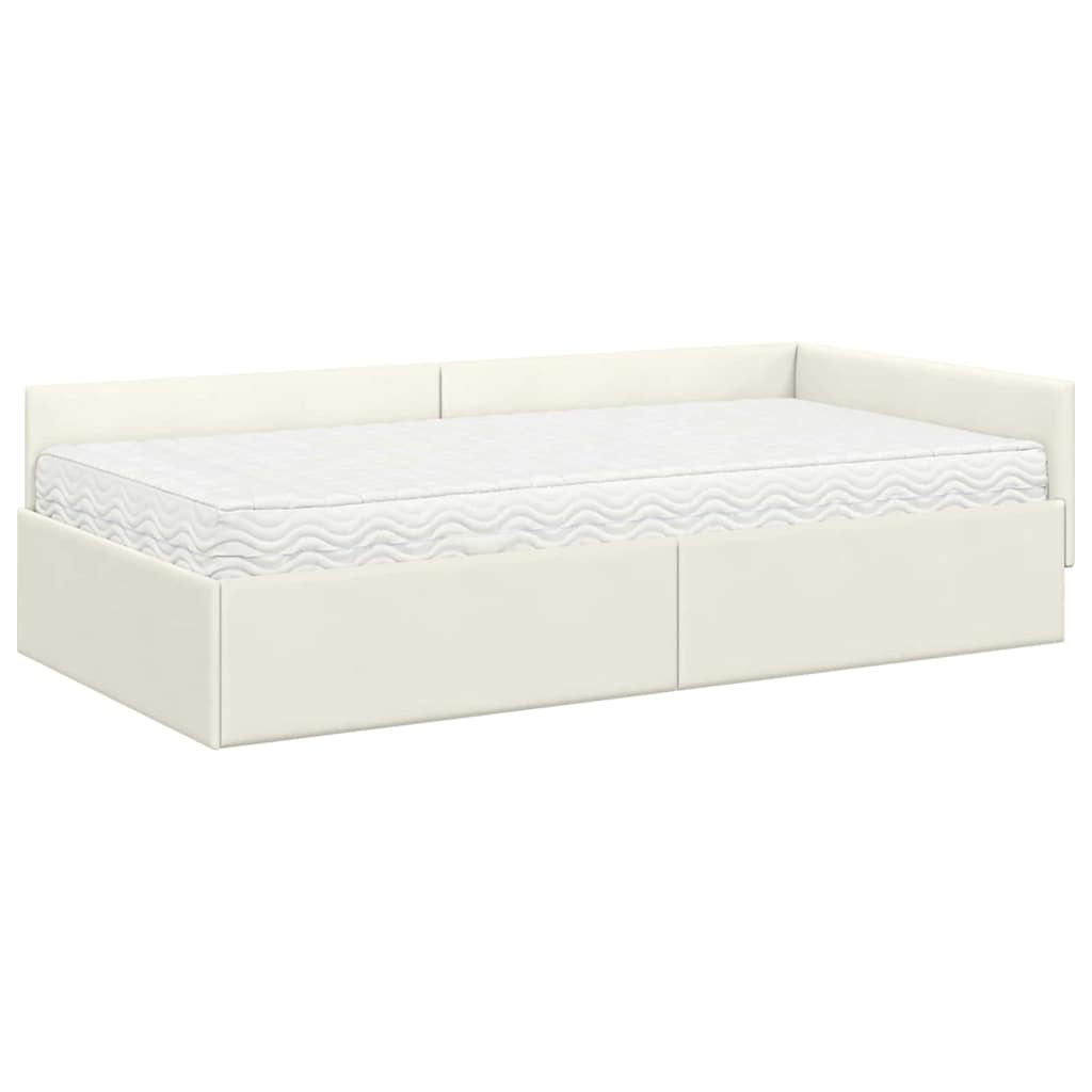 Struttura Letto Angolare con Materasso 2 pcs Crema Velluto