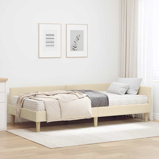 Struttura Letto Angolare con Materasso 2 pcs Crema Tessuto