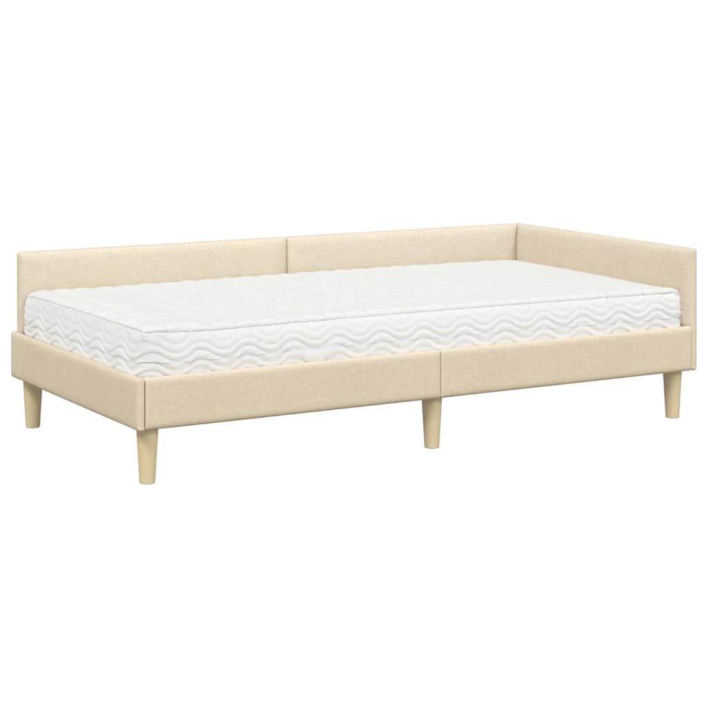 Struttura Letto Angolare con Materasso 2 pcs Crema Tessuto