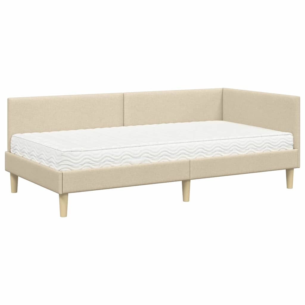 Struttura Letto Angolare con Materasso 2 pcs Crema Tessuto