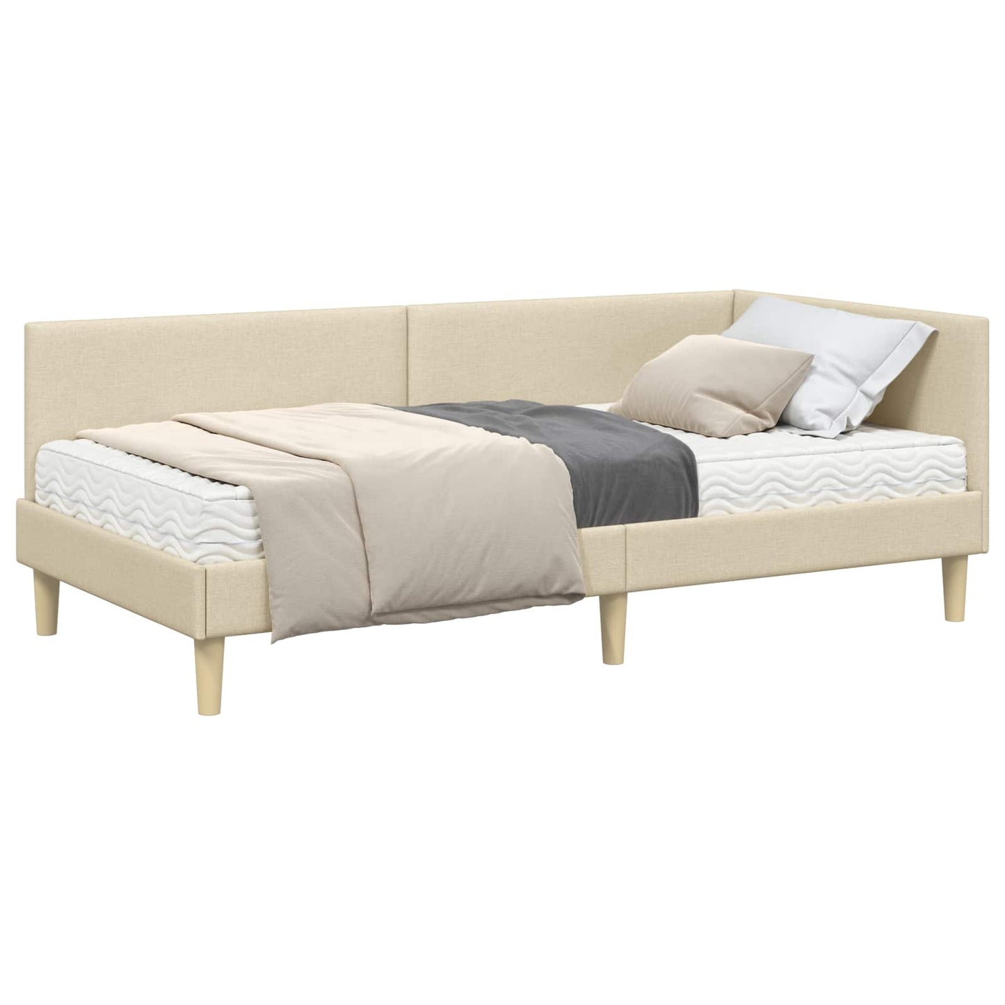 Struttura Letto Angolare con Materasso 2 pcs Crema Tessuto