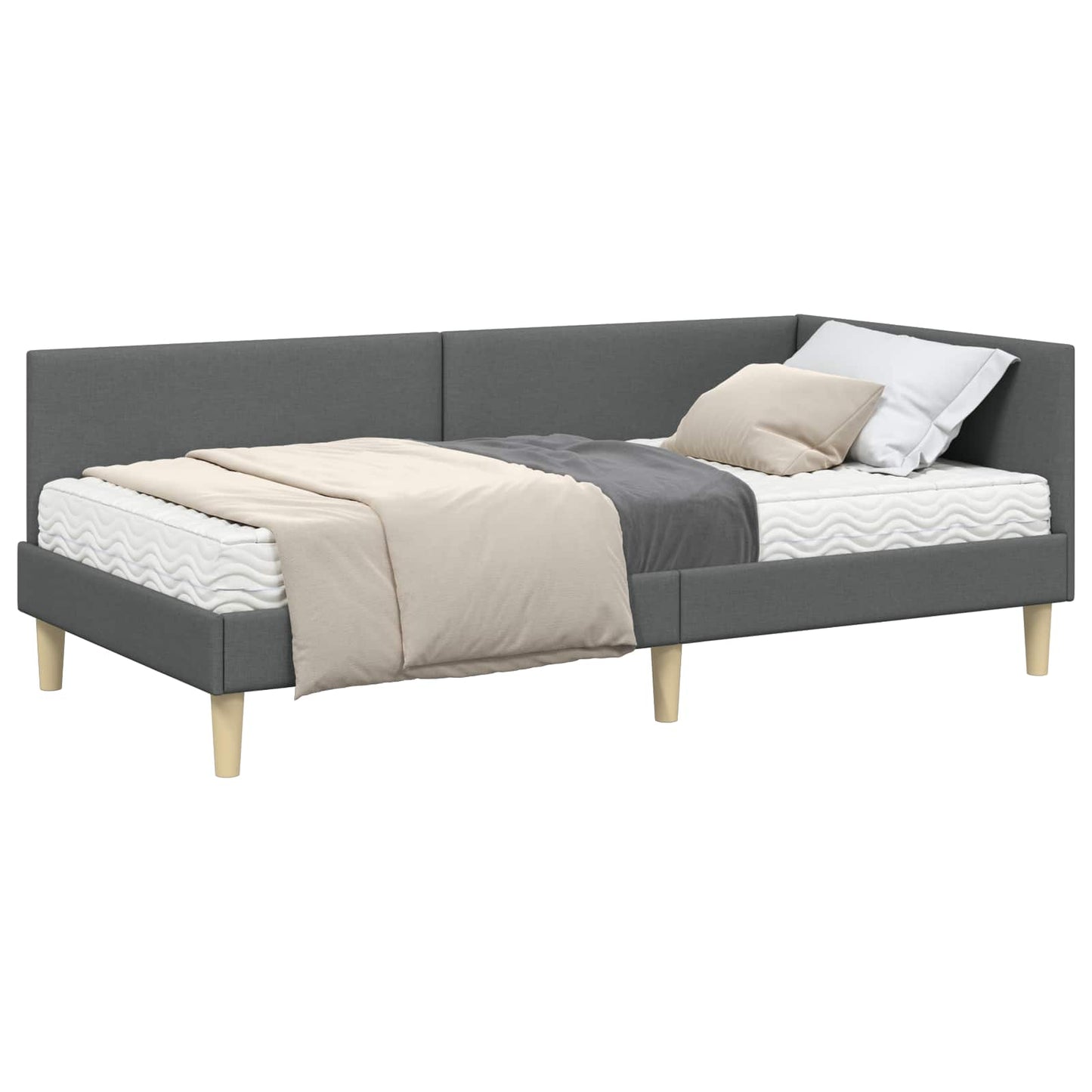 Struttura Letto Angolare con Materasso 2 pcs Grigio Tessuto