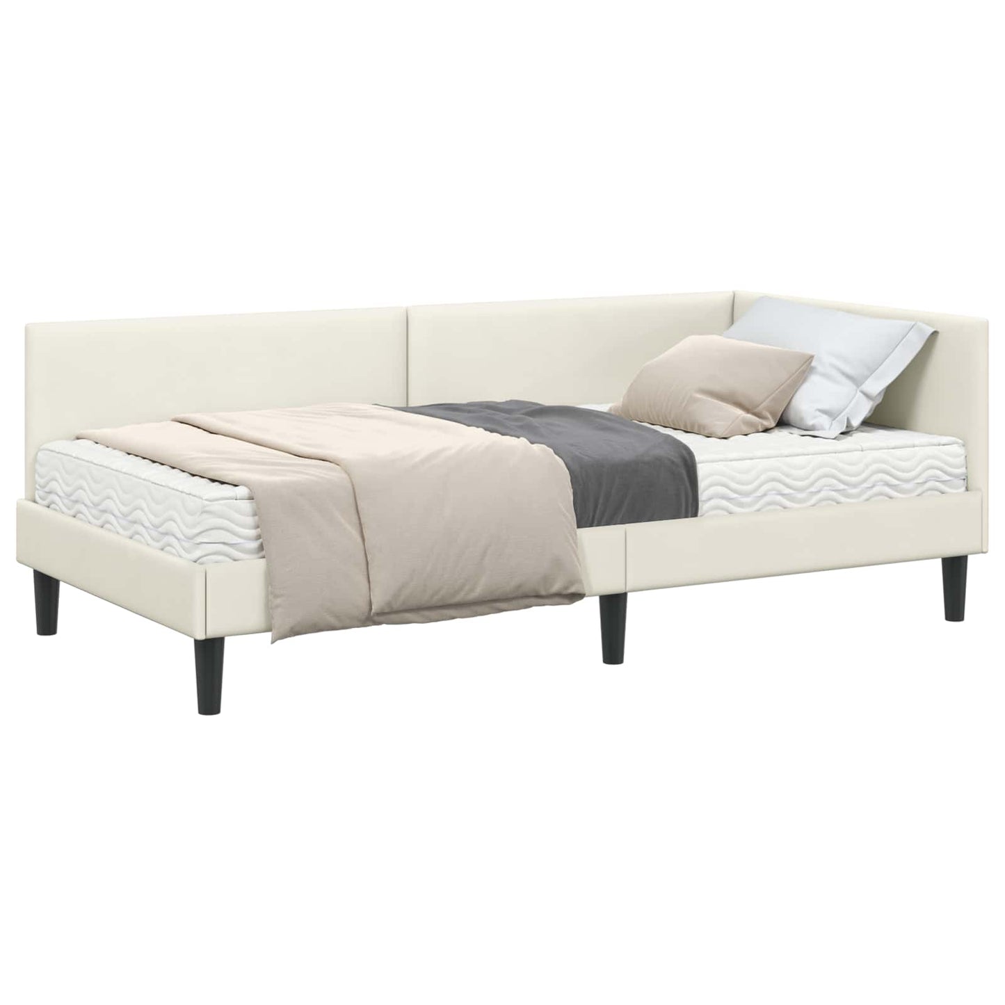 Struttura Letto Angolare con Materasso 2 pcs Crema Velluto