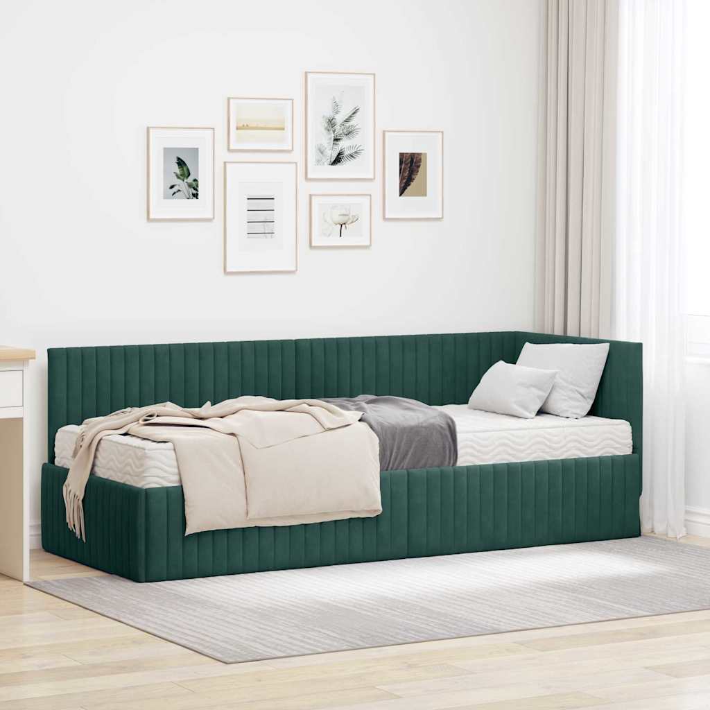 Struttura Letto Angolare con Materasso 2 pcs Verde Velluto
