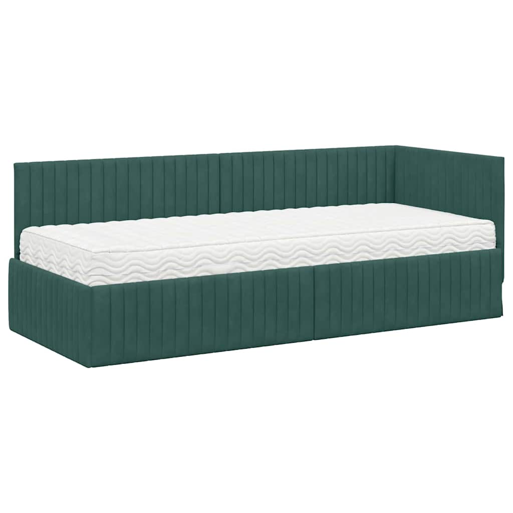 Struttura Letto Angolare con Materasso 2 pcs Verde Velluto