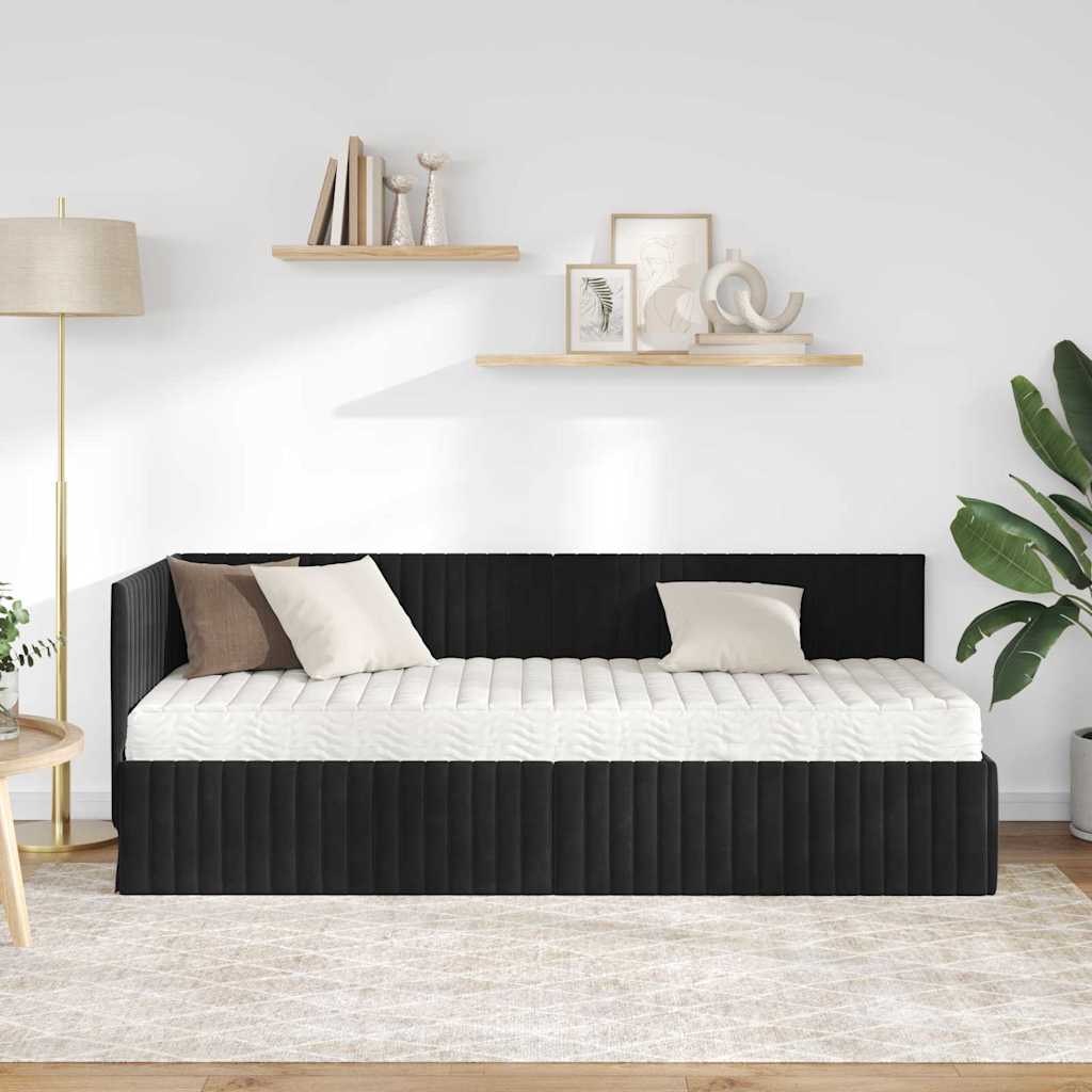 Struttura Letto Angolare con Materasso 2 pcs Nero Velluto