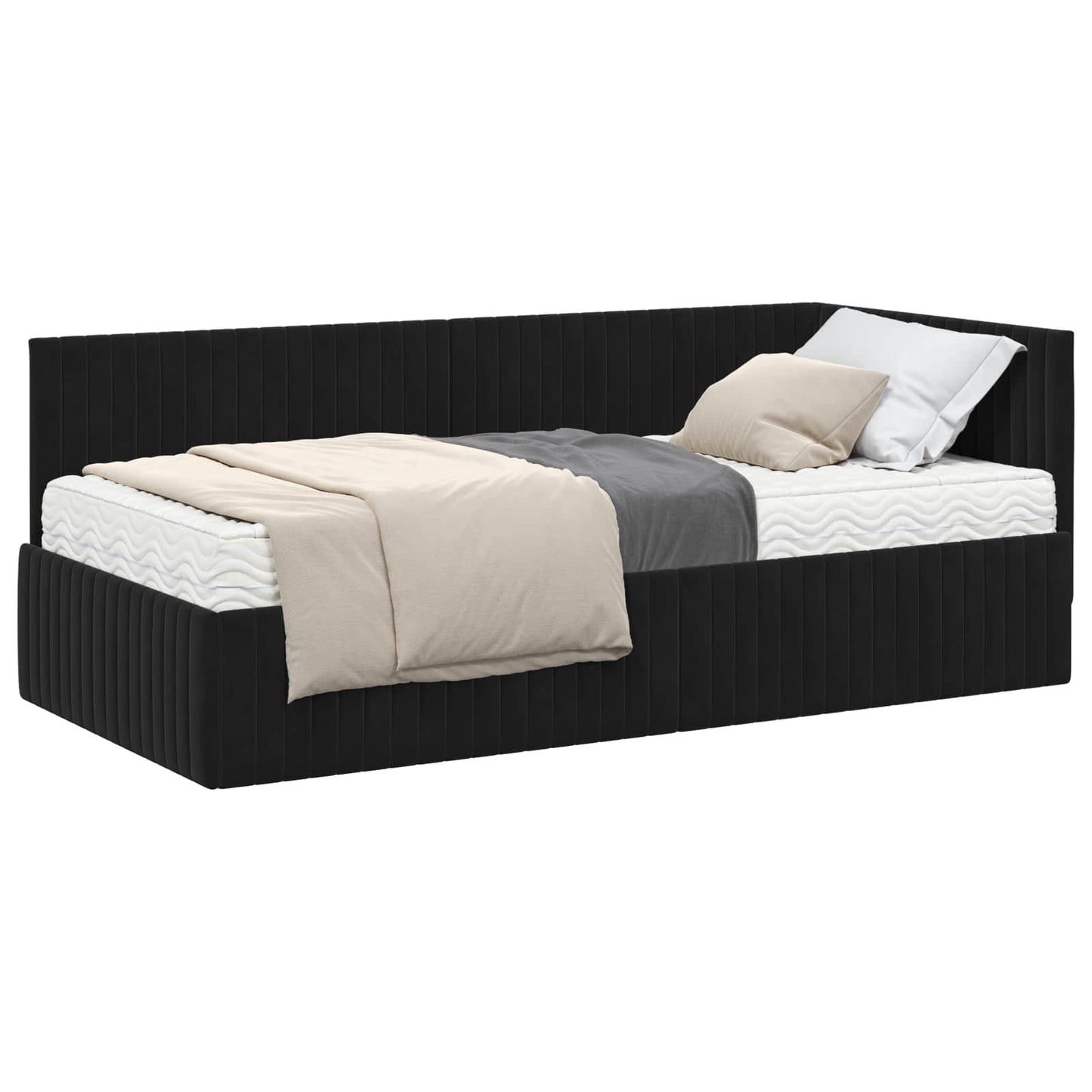 Struttura Letto Angolare con Materasso 2 pcs Nero Velluto