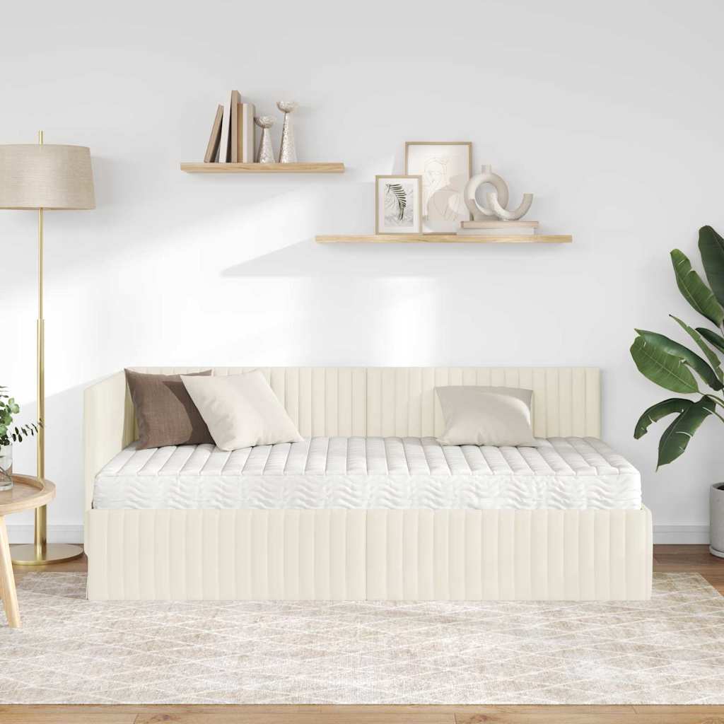 Struttura Letto Angolare con Materasso 2 pcs Crema Velluto | homemem39