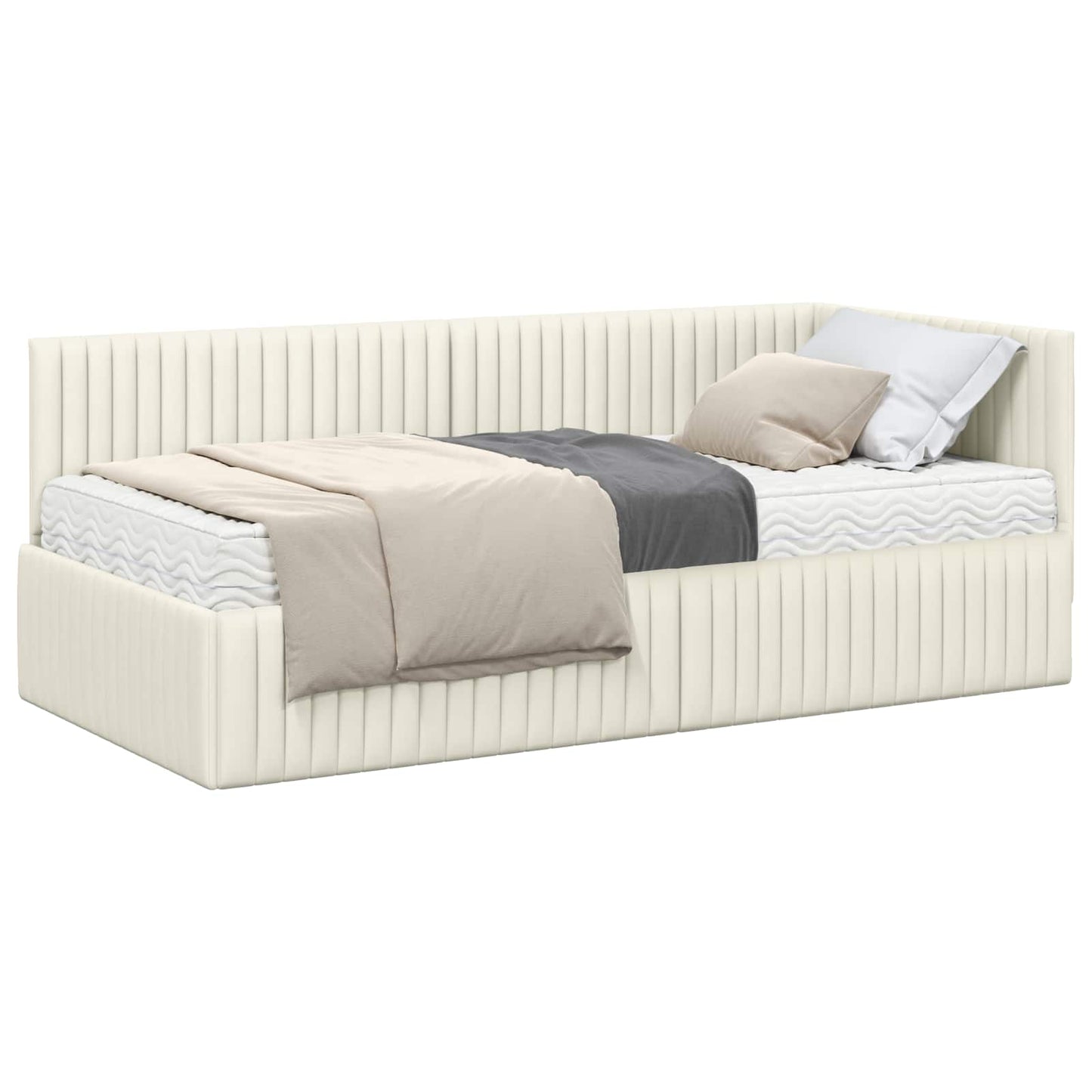 Struttura Letto Angolare con Materasso 2 pcs Crema Velluto | homemem39