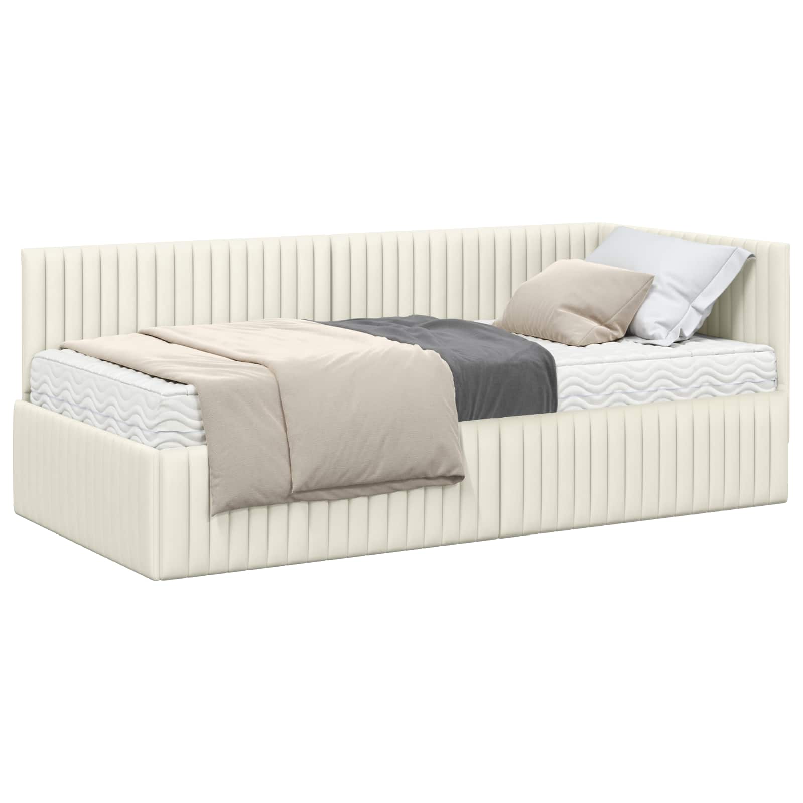 Struttura Letto Angolare con Materasso 2 pcs Crema Velluto | homemem39