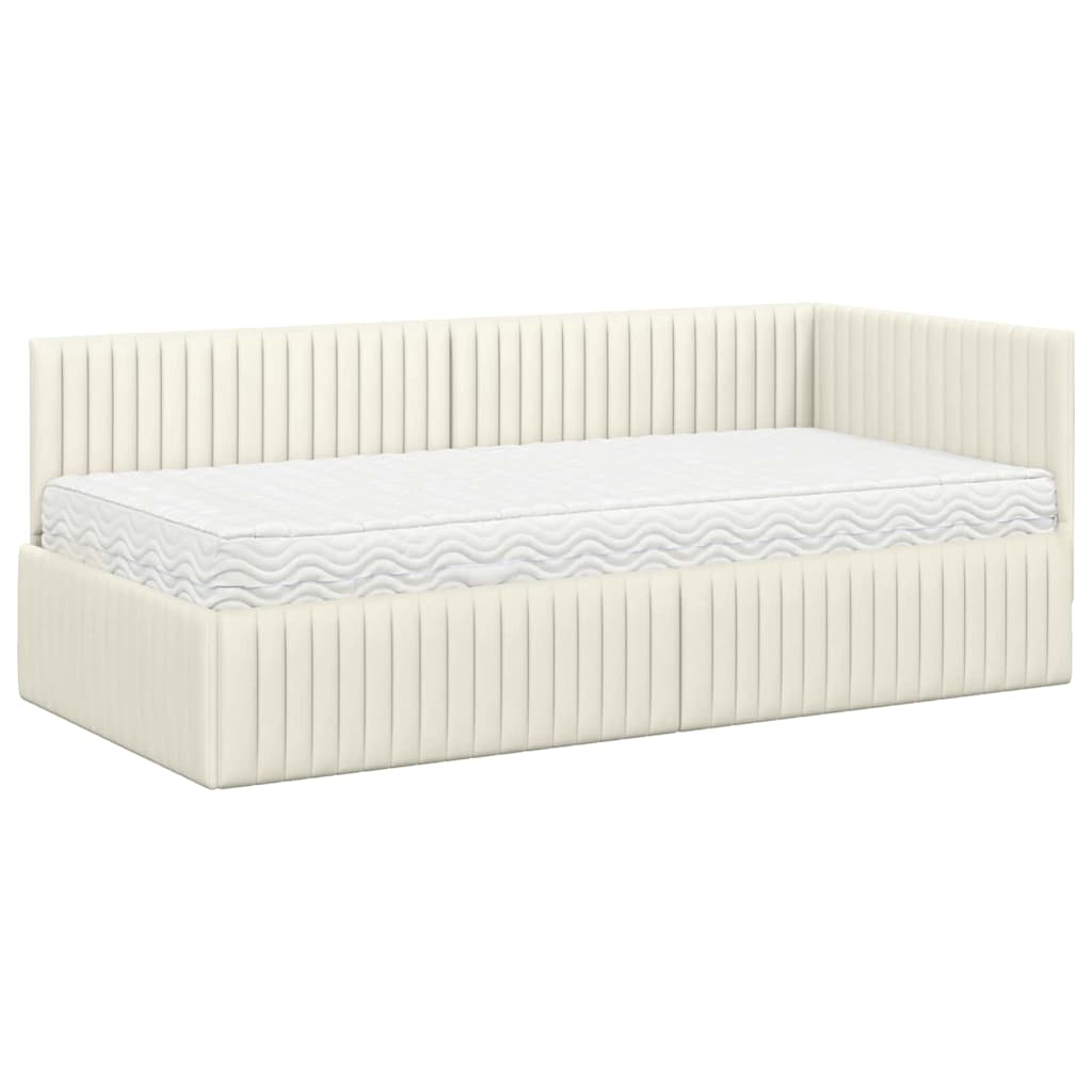 Struttura Letto Angolare con Materasso 2 pcs Crema Velluto | homemem39