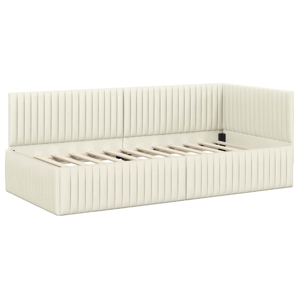 Struttura Letto Angolare con Materasso 2 pcs Crema Velluto | homemem39