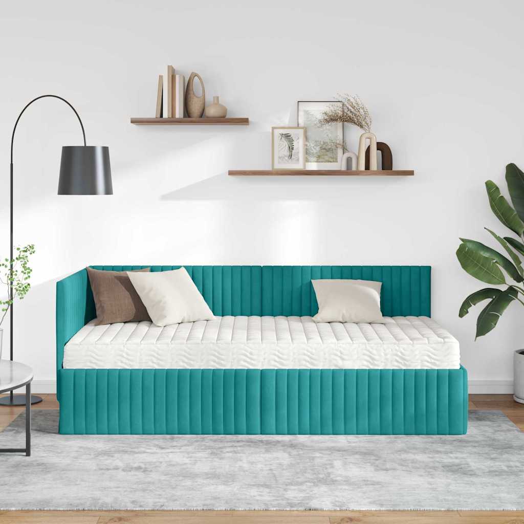 Struttura Letto Angolare con Materasso 2 pcs Turchese Velluto