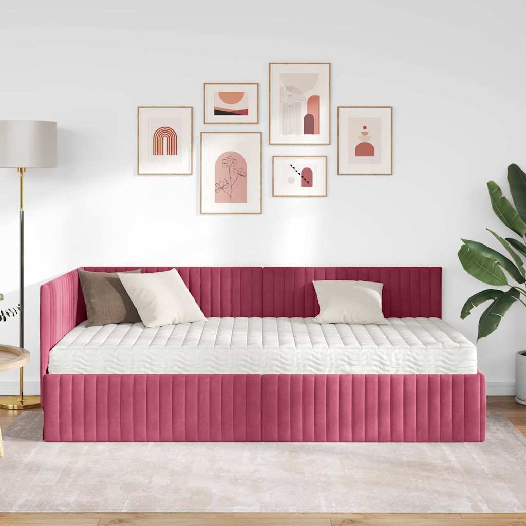 Struttura Letto Angolare con Materasso 2 pcs Verde Velluto