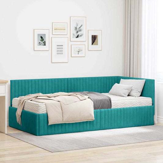 Struttura Letto Angolare con Materasso 2 pcs Turchese Velluto