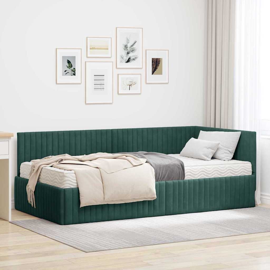 Struttura Letto Angolare con Materasso 2 pcs Verde Velluto