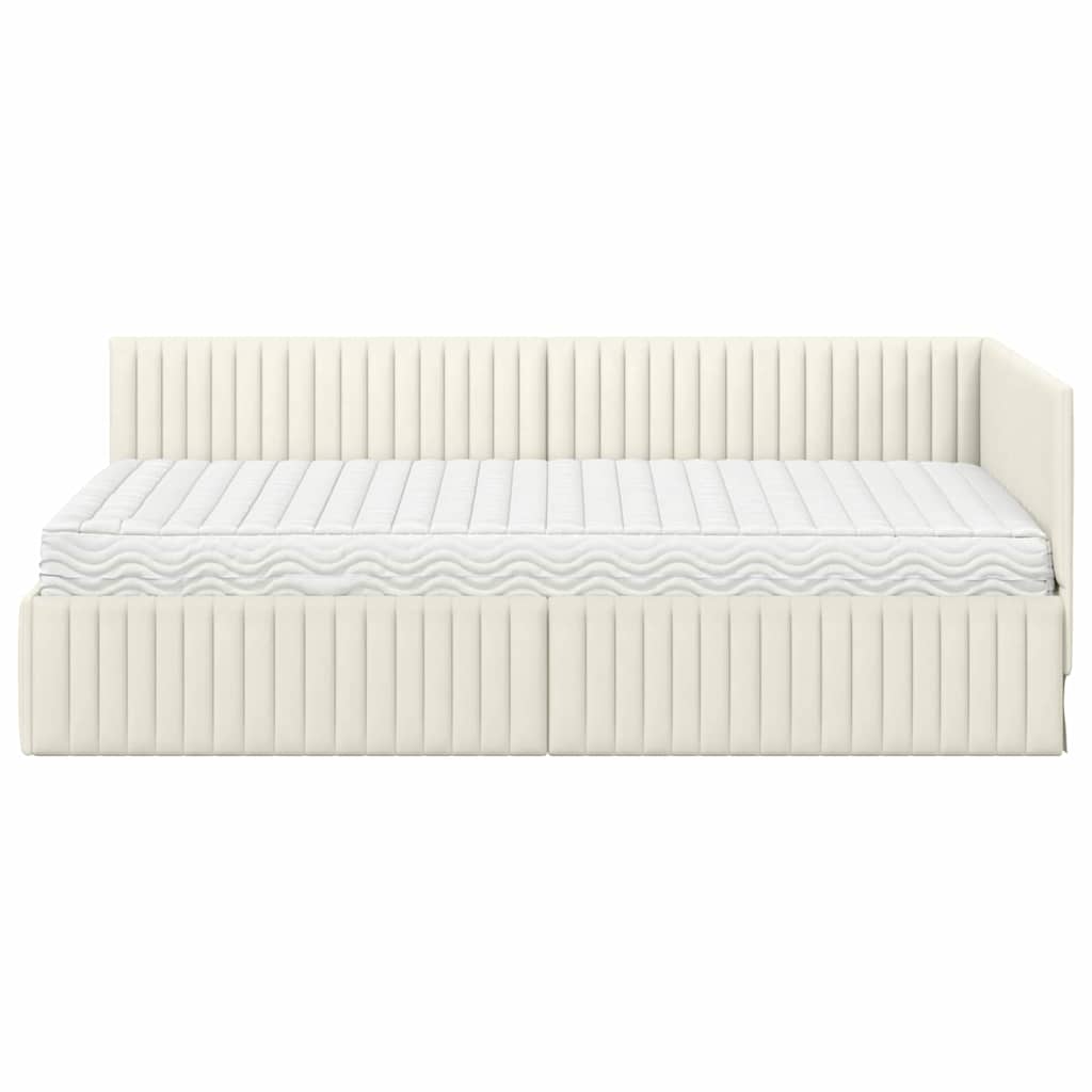 Struttura Letto Angolare con Materasso 2 pcs Crema Velluto | homemem39