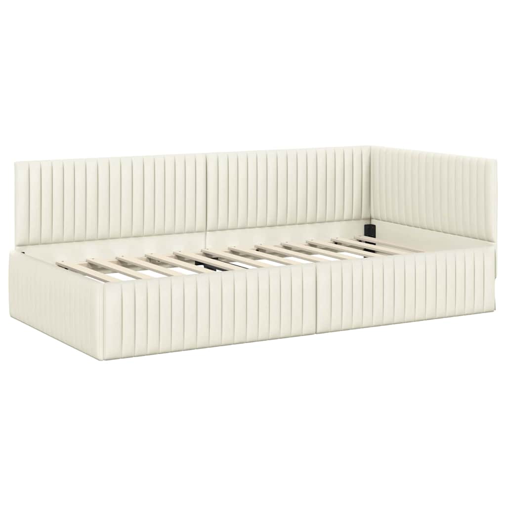Struttura Letto Angolare con Materasso 2 pcs Crema Velluto | homemem39