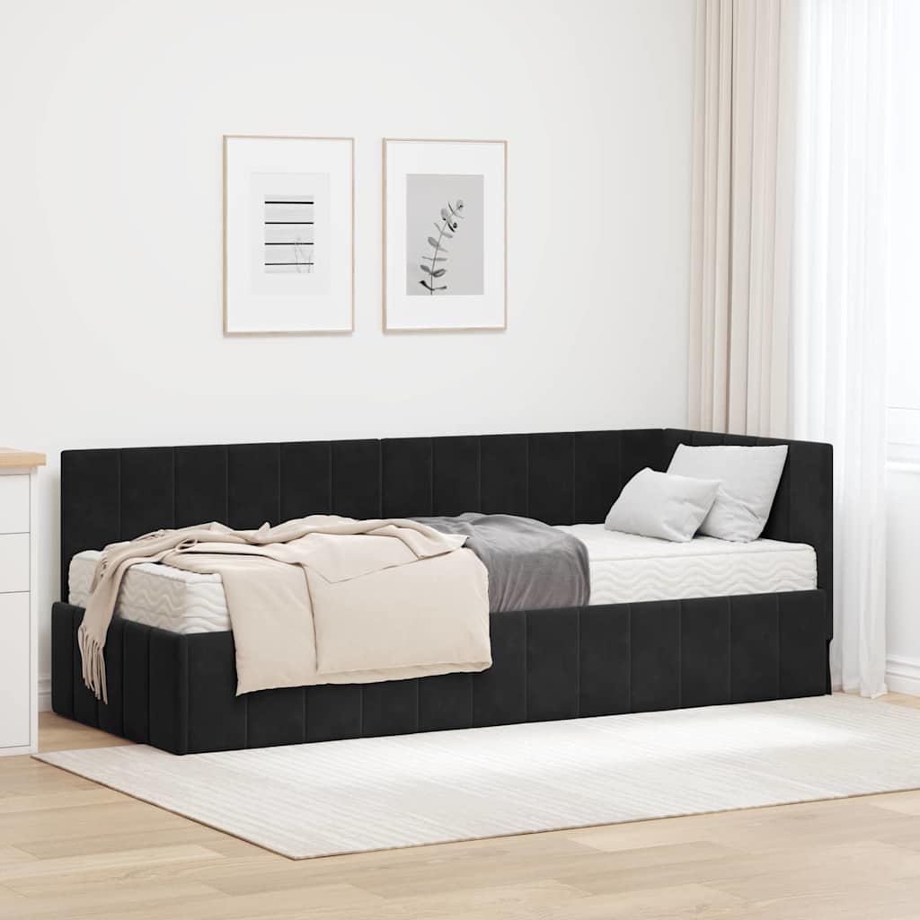 Struttura Letto Angolare con Materasso 2 pcs Nero Velluto | homemem39