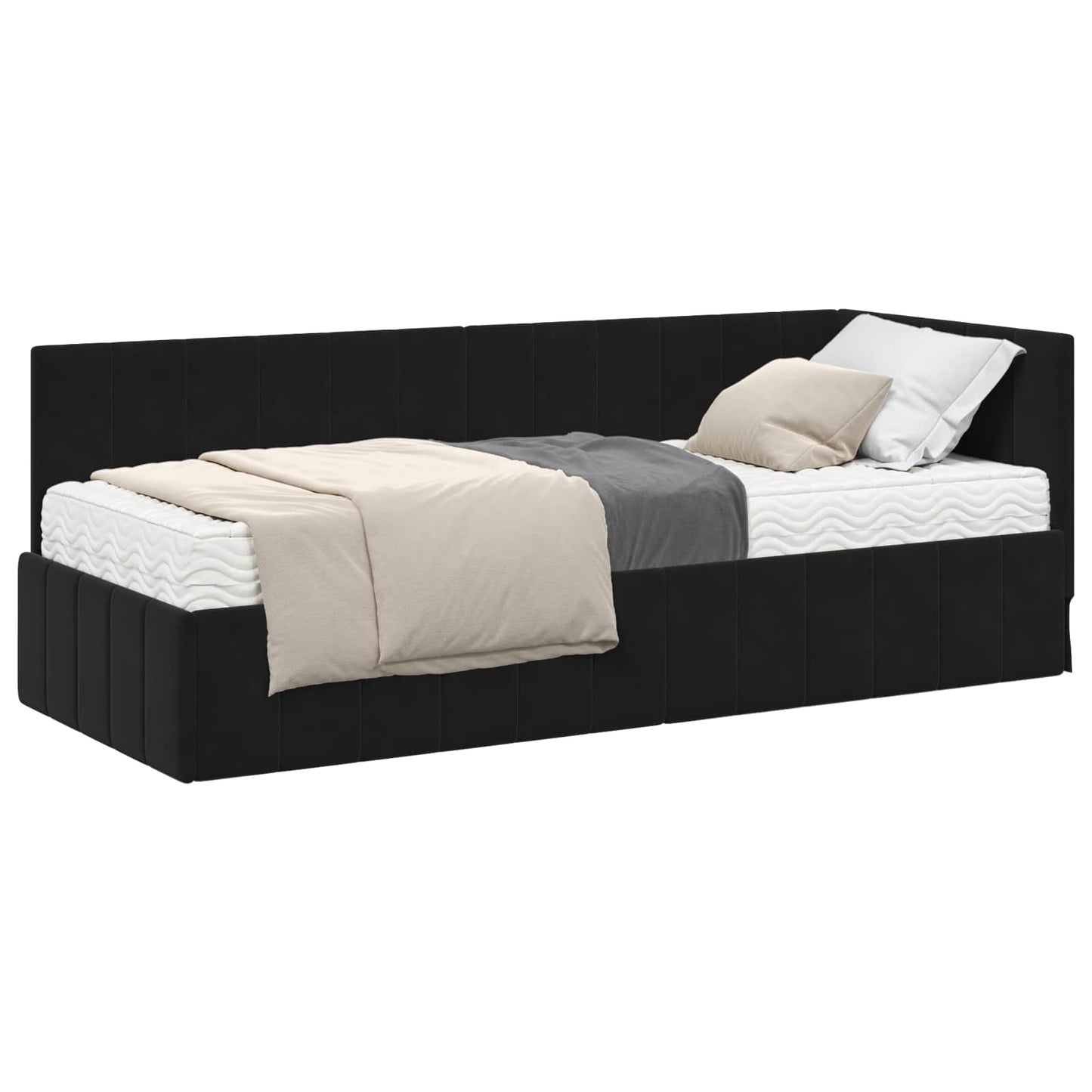 Struttura Letto Angolare con Materasso 2 pcs Nero Velluto | homemem39