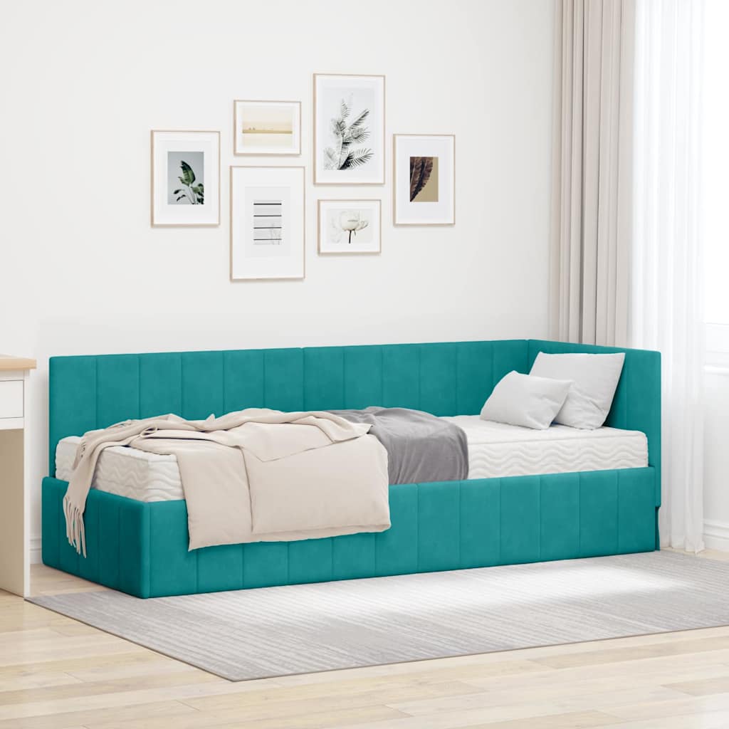Struttura Letto Angolare con Materasso 2 pcs Turchese Velluto