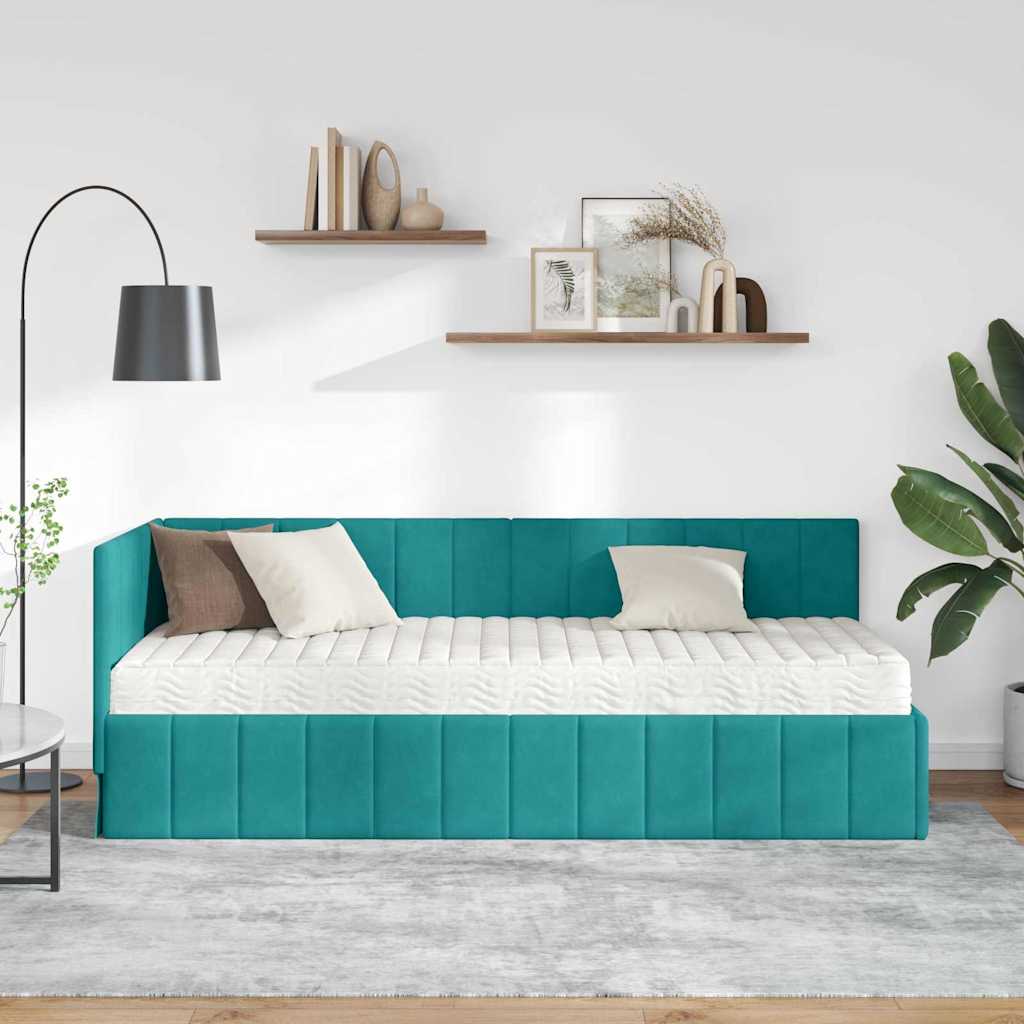Struttura Letto Angolare con Materasso 2 pcs Turchese Velluto | homemem39