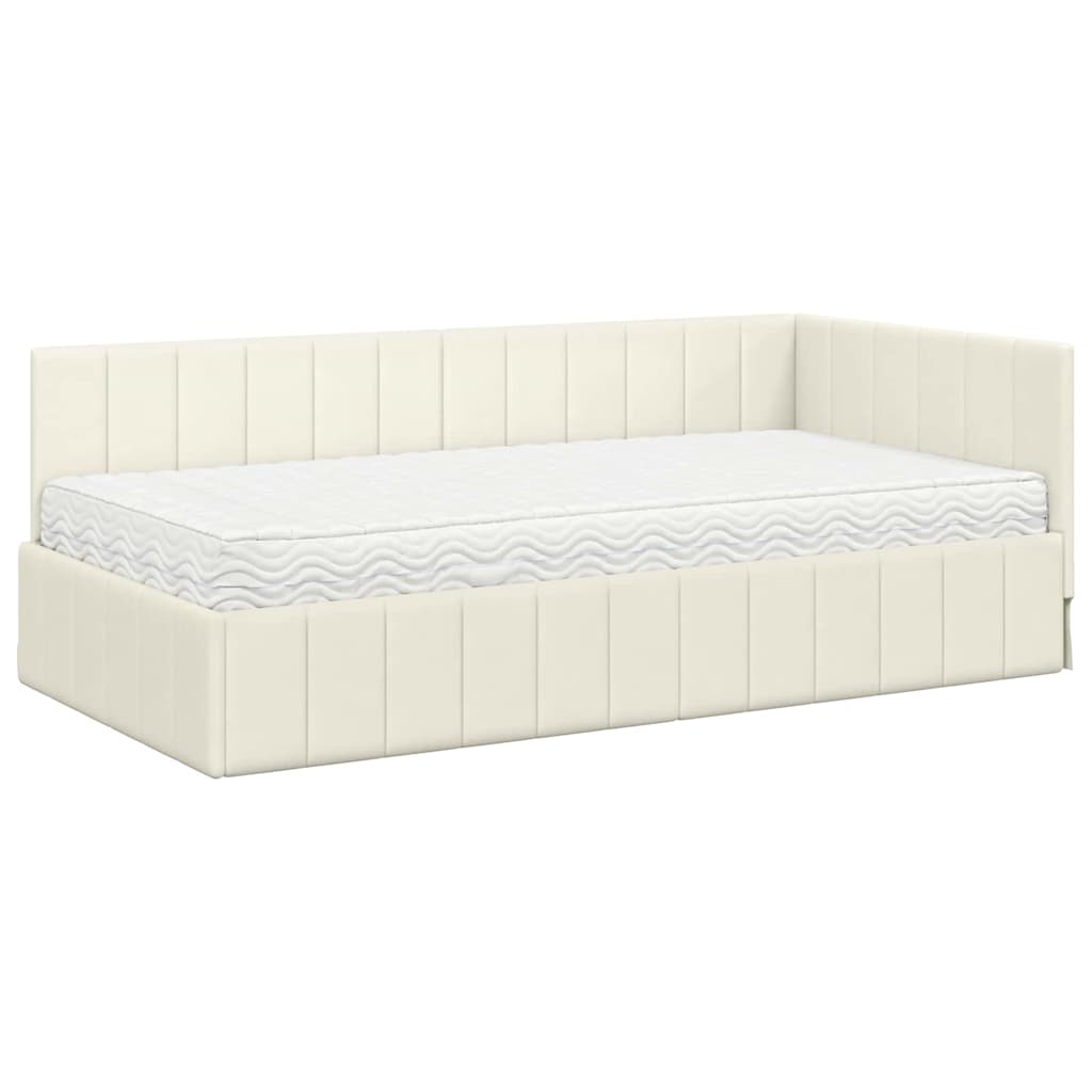 Struttura Letto Angolare con Materasso 2 pcs Crema Velluto | homemem39