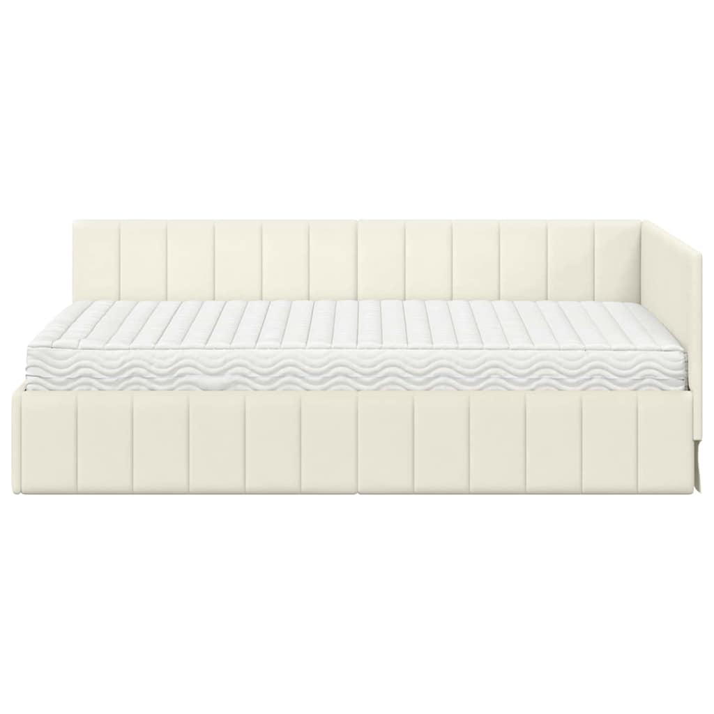 Struttura Letto Angolare con Materasso 2 pcs Crema Velluto | homemem39